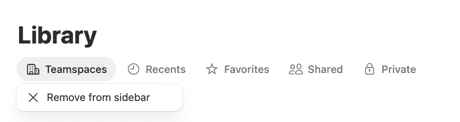 Library remove from sidebar