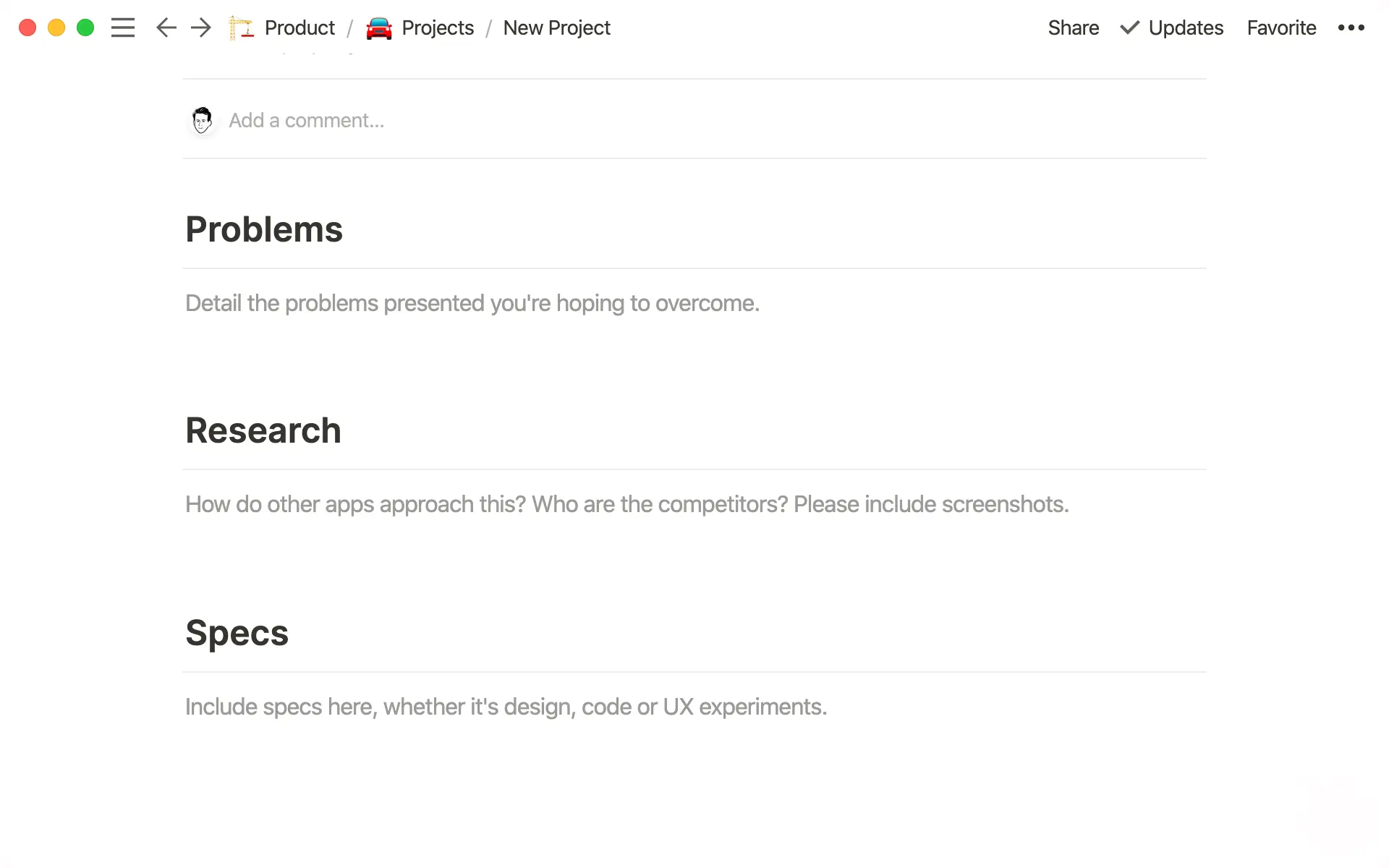A “request for comment” template to get feedback from your team.