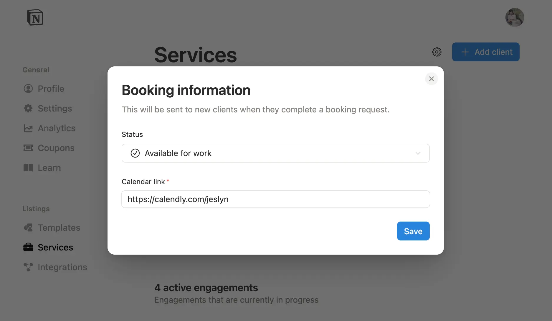 hc: booking link marketplace