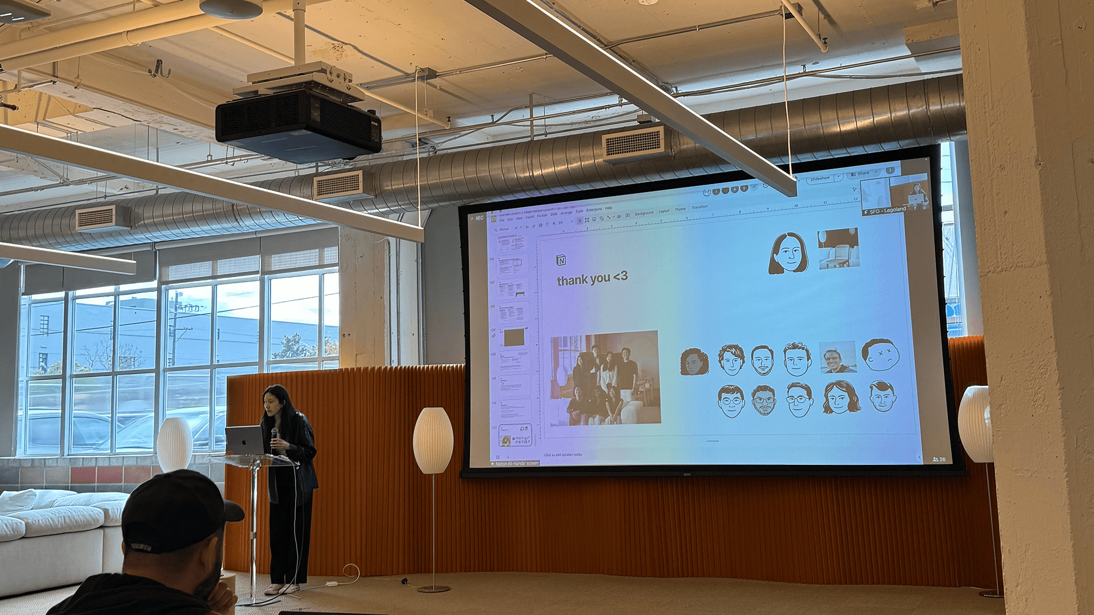 Emma, a Notion Winter ‘24 engineering intern, presents her work to the assembled company.