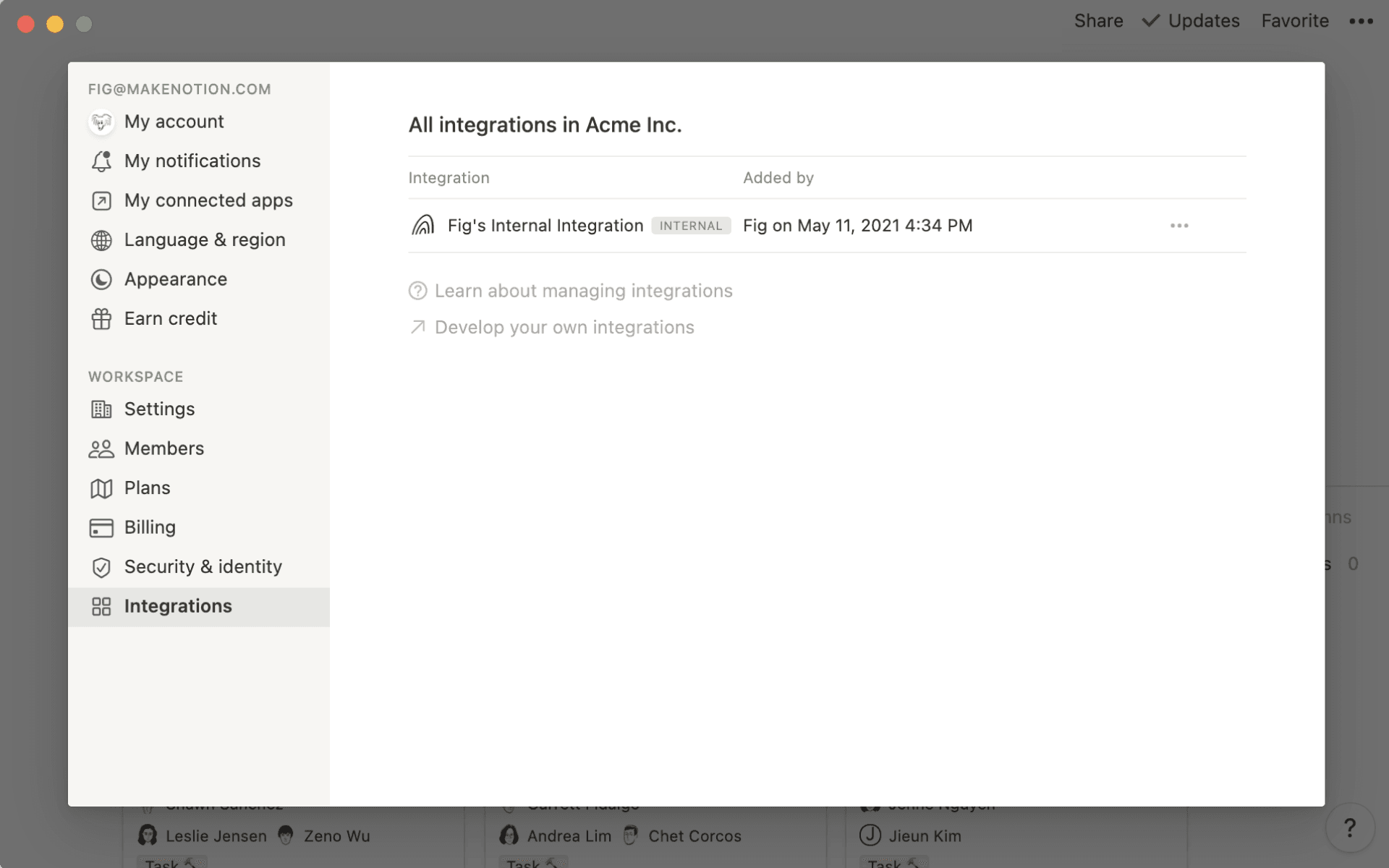 Integration menu - create