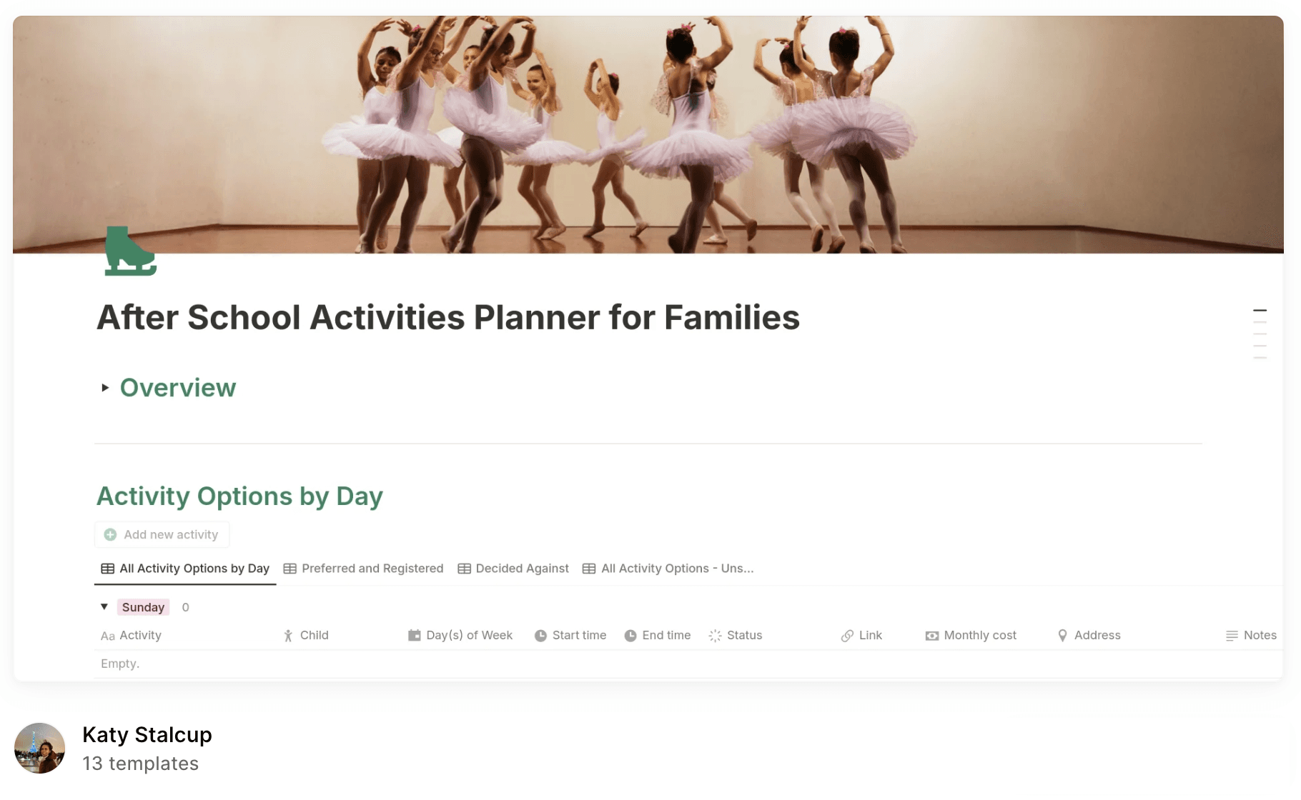 Katy Stalcup’s template solves the Tetris of choosing afterschool activities by laying out all the options on any given day.