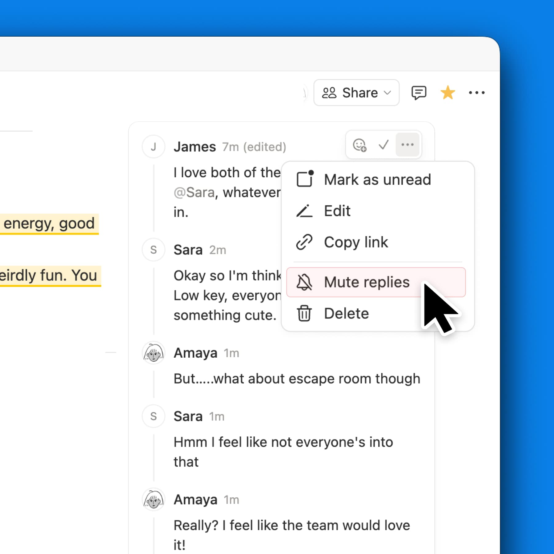 Mute discussion replies