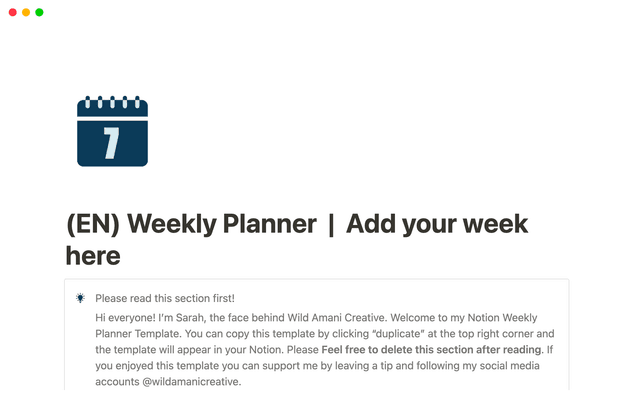 Notion Weekly Planner